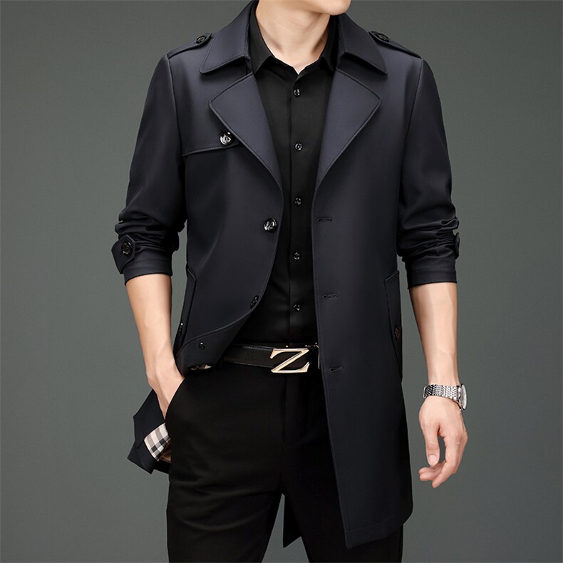 新款男士风衣中长款中年商务休闲男装上衣春秋季宽松免烫外套，男装风衣，电商B212（原钱塘6029）