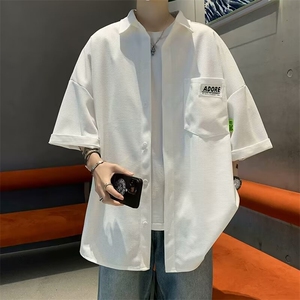 翻领短袖衬衫男夏季港风日系潮流宽松休闲五分袖衬衣外套K15/P35图片