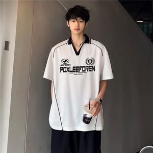 小v领黑白拼接百搭学生情侣款夏季透气polo衫个性短袖恤T171-P38图片