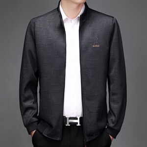 8005爸爸装常规拉链挖袋拉链门襟免烫中老年立领夹克男外套薄图片