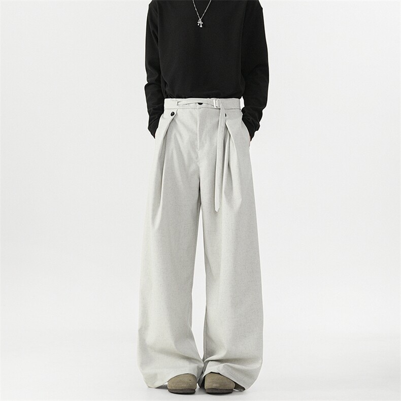 380-特P45复古老钱风亚麻纹休闲宽松西裤，男装西裤，星座1503