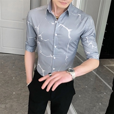 312A-254-P55新款社会小伙中袖衬衫韩版潮流男士五分袖衬衣B，男装T恤，星座312A-5