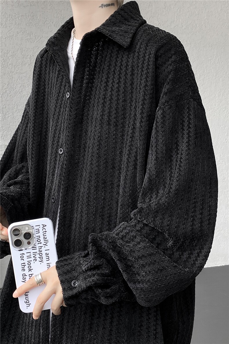 8XL-M鱼骨纹小香风衬衫男生春秋衬衣宽松慵懒垂感外套CS29009P45,男装衬衫,电商B312
