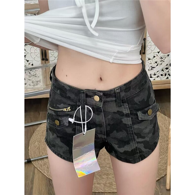 美式高街迷彩工装牛仔短裤女2025新款高腰辣妹包臀百搭时尚热裤子,男装牛仔裤,星座1210-1