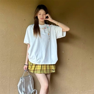 万针全刺绣工艺抖音得物高品质260克重磅纯棉双纱美式高街短袖T恤图片
