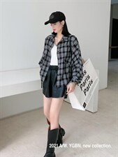 【现货】磨毛格子小衬衫，女装衬衫，依歌贝诺
