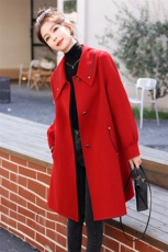 红色中长款毛呢大衣女2023秋冬新款韩系高级感加厚小个子毛呢外套，女装毛呢外套，半夏