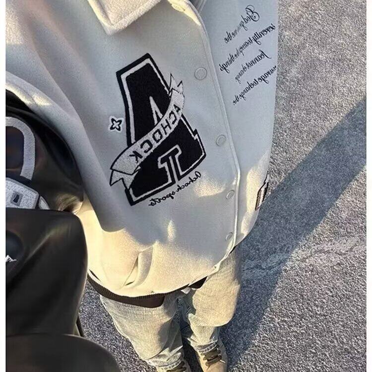 美式复古棒球服外套男春季新款翻领刺绣情侣外套夹克宽松拼接上衣,男装夹克,星座506A