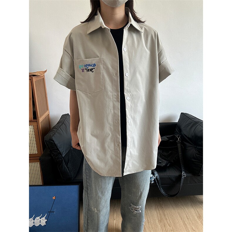 2025夏季新款港风衬衫刺绣宽松短袖少年感衬衣CS310-P30,男装T恤,星座301C-5