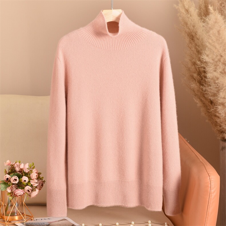 2025年秋季套头单件长袖半高圆领落肩袖针织衫时尚百搭，女装针织衫/毛衣，贵皇羊绒四店