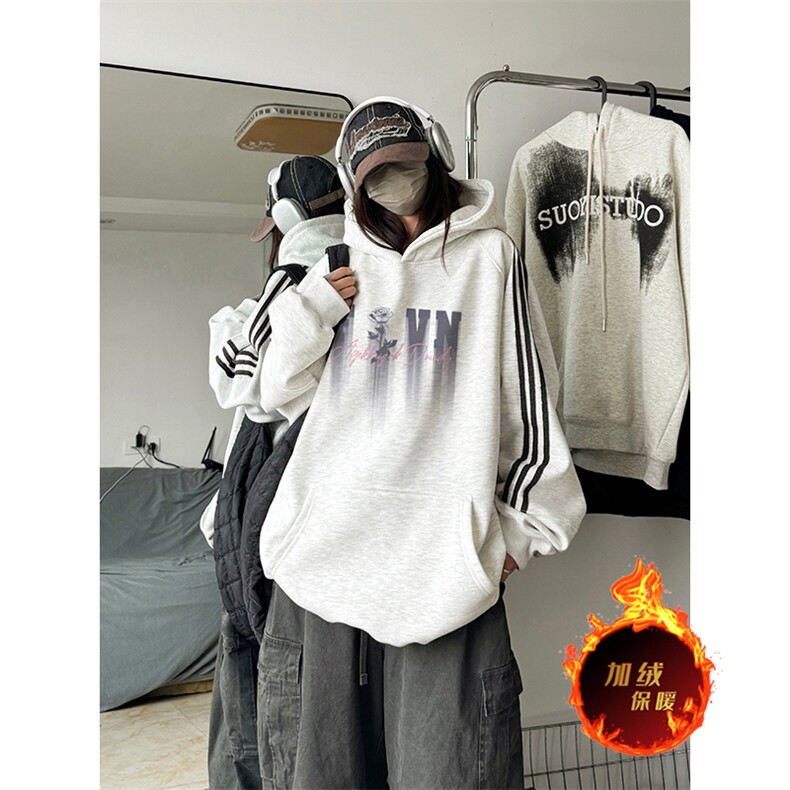 抖音得物供货提供视频秋冬重磅美式宽松织带连帽卫衣0426，男装卫衣，电商A486