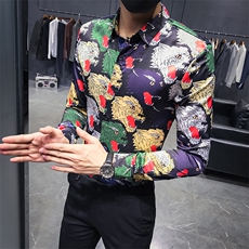 秋季英伦硬汉男衬衫网红小伙绅士花衬衫图2C301-C83-P55，男装衬衫，电商C301