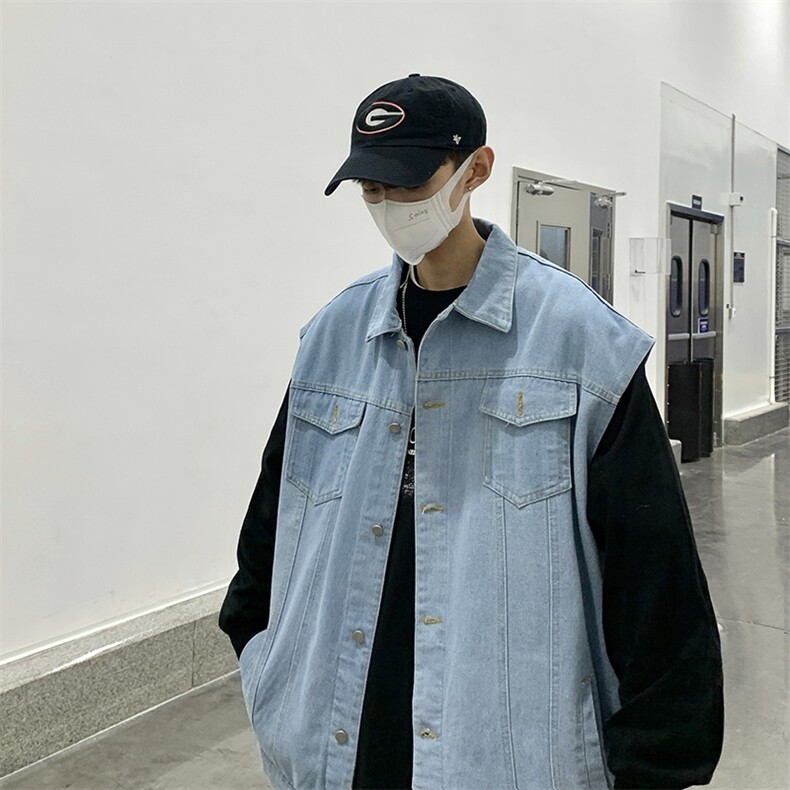 牛仔马甲男港风口袋2023春秋季新款ins新款上衣背心外套W2274-P47,男装背心/马甲,星座412-3