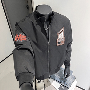 港风秋款男棒球服立领夹克衫刺绣机车宽松外套JK7684 P65图片