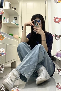 学生秋冬简版阔腿牛仔裤女宽松百搭显瘦ins小个子直筒裤子高腰潮图片