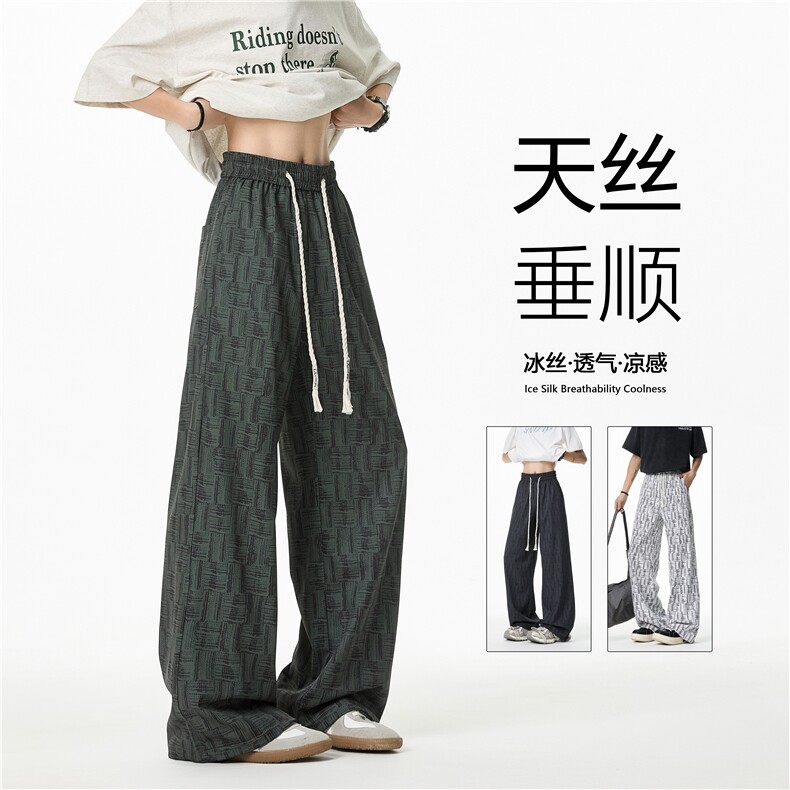 26新款潮流格子夏季透气宽松冰丝休闲裤B315-K25661-特P30控58,男装休闲裤,电商B315