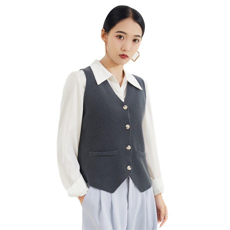 秋冬新款女士羊毛背心V领宽松针织衫时尚休闲薄款坎肩外搭打底衫,女装马甲,彩羽羊绒