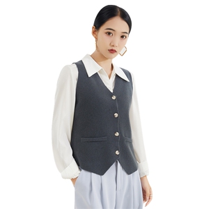 秋冬新款女士羊毛背心V领宽松针织衫时尚休闲薄款坎肩外搭打底衫图片