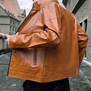 秋冬新款男皮夹克新潮休闲PU皮衣男装修身男士皮外套9912-P65图片