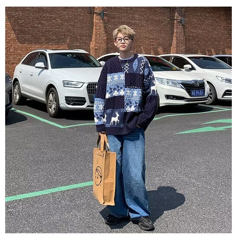 圆领毛衣男宽松秋冬季撞色套头针织衫韩版潮流MY2247-P50，男装针织衫/毛衣，星座208-5