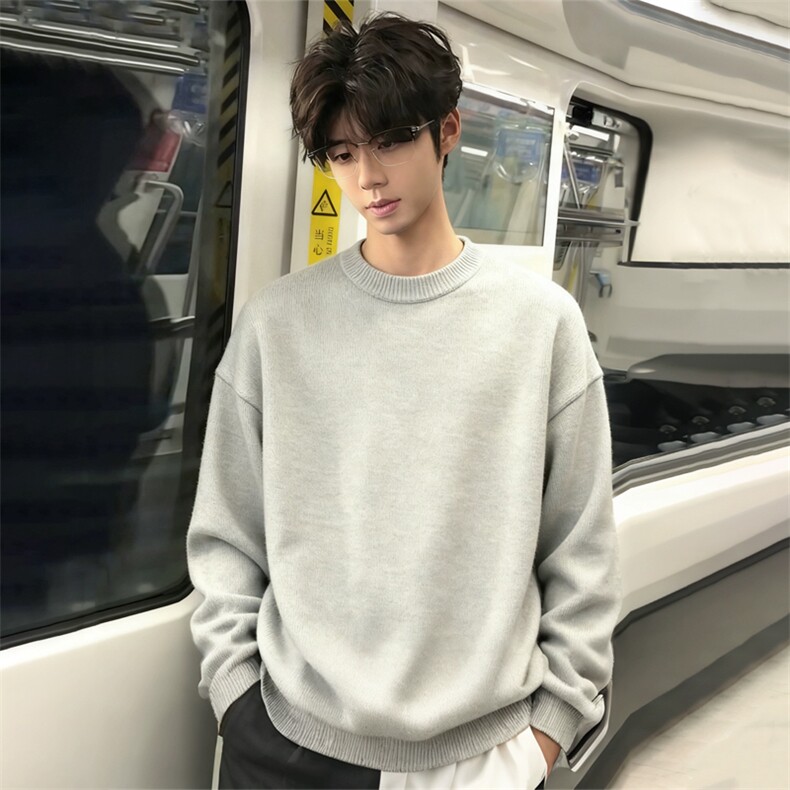 重磅秋冬男女纯色打底针织衫圆领套头半高领毛衣美式复古休闲上衣，男装T恤，电商A486