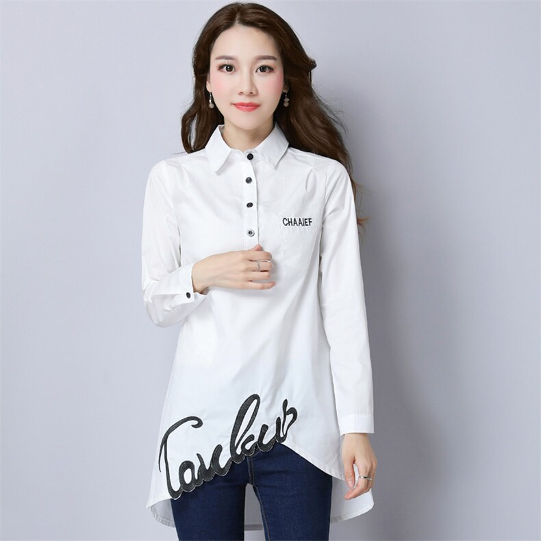 POLO领通勤纯色衬衫长袖中长款修身纽扣绣花2021年秋季优雅甜美潮流，女装衬衫，丽影随形