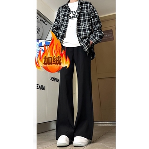 美式高街cleanfit廓形西裤黑色休闲裤男女直筒微喇vibe裤子
