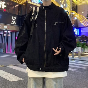 水洗灰色立领牛仔外套男复古潮牌拉链短款外套美式夹克 2128-P70图片