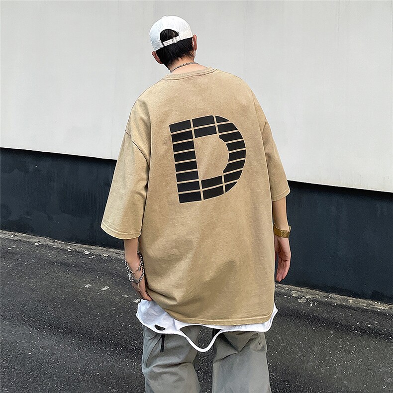 春夏重磅纯棉水洗字母印花短袖T恤模特图XZ604-DT101-P45控58,男装T恤,星座604