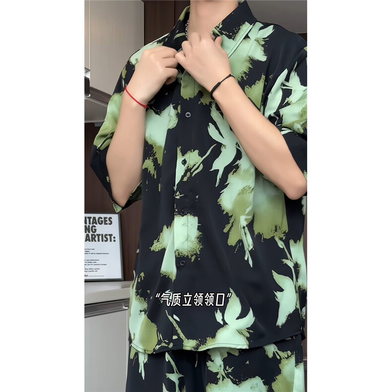 1短袖衬衫男+短裤潮流休闲套装男M-5XL大码TZ78710P50控98模特图,男装牛仔裤,星座226-2