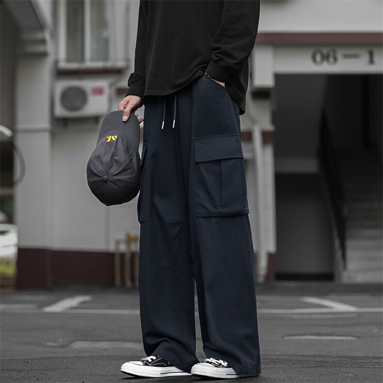 秋季新款拼接大口袋百搭宽松直筒拖地工装裤男K24095-特P45控88，男装工装外套，电商A001-1