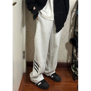 hiphop三条杠裤子男春秋运动直筒垂感宽松阔腿卫裤-STGWK53-P45图片