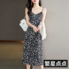 夏季高级吊带连衣裙女西装内搭无袖V领醋酸缎面长款打底背心长裙，女装连衣裙，思沃羊绒