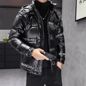现货足压花直冲帽可拆卸男士短款轻薄羽绒服大码修身图片