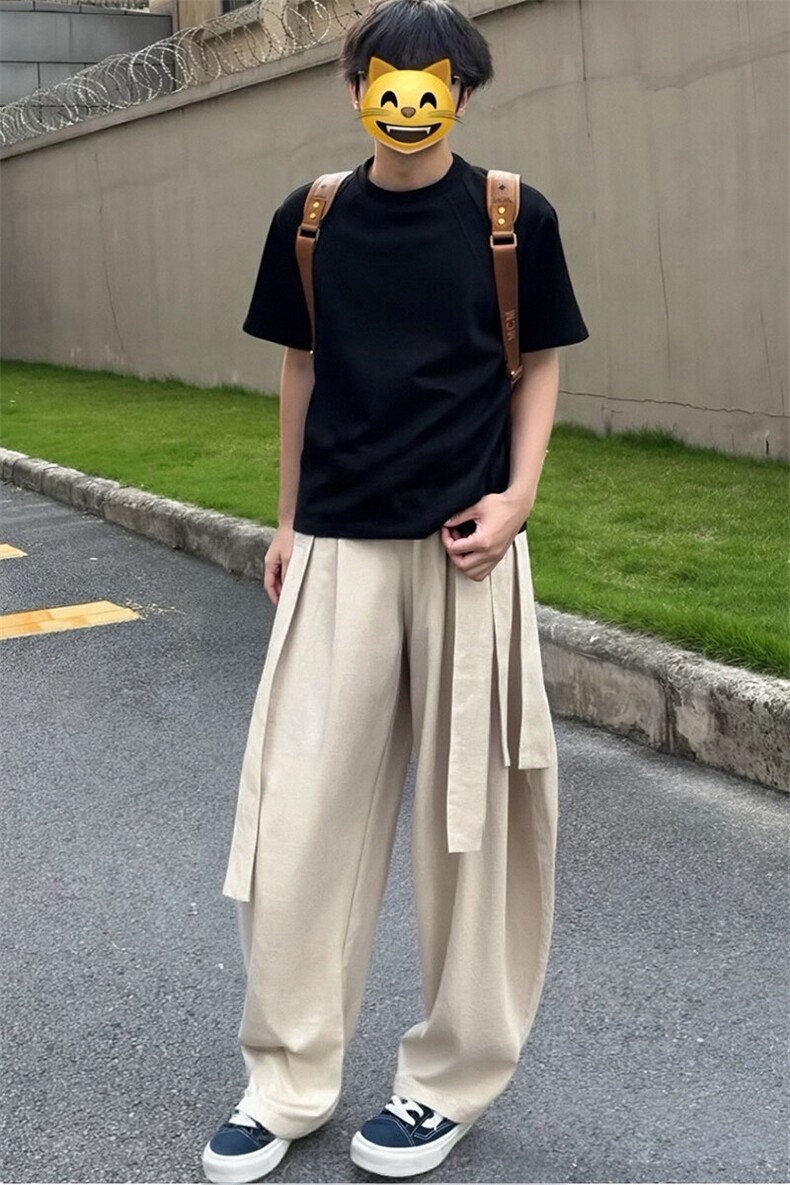 网图现货2025夏季新款美式飘带冰丝男垂感休闲裤子-A2065TP45控68,男装休闲裤,电商B241