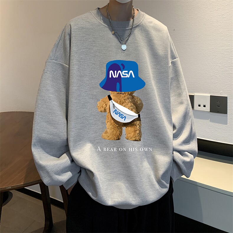 华夫格卫衣圆领卫衣男大码长袖t恤男外套HW76288-P30加绒款-P40,男装卫衣,电商A040