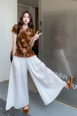 金丝绒碎花新中式国风上衣阔腿裤套装女夏大方得体两件套巨好看，女装套装/套裙，蝶眷