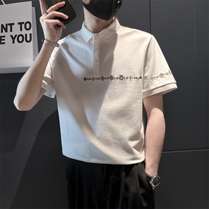 夏季新款新中式民族风绣花短袖POLO衫男潮流不对称刺绣  PL55-P58图片