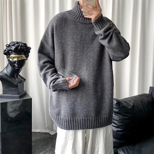 毛衣男宽松慵懒港风ins潮牌针织衫青少年纯色高领毛线衣MY45-P40图片
