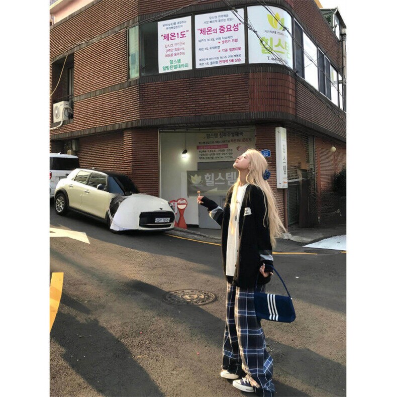 【有货】G11LL-特P40美式复古蓝色格子裤子男女秋冬新款加绒裤图片
