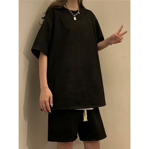 中性风麂皮绒短袖T恤男DT8766P23短裤男DK8767P32套装TZ8757P55图片