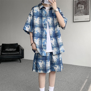 TZ1150-特45 控88 多色海滩冰丝凉感大码套装衬衫速干运动两件套图片