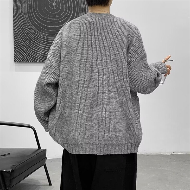 重磅慵懒风宽松开衫毛衣男日系开衫复古V领纯色针织外套M270/P52,男装针织衫/毛衣,星座506