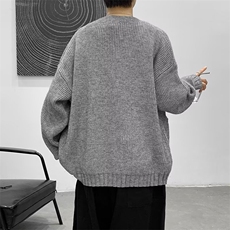 重磅慵懒风宽松开衫毛衣男日系开衫复古V领纯色针织外套M270/P52，男装针织衫/毛衣，星座506