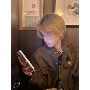 【有货】棕色皮衣外套男春秋款美式复古机车服夹克HT20HH-特P68图片