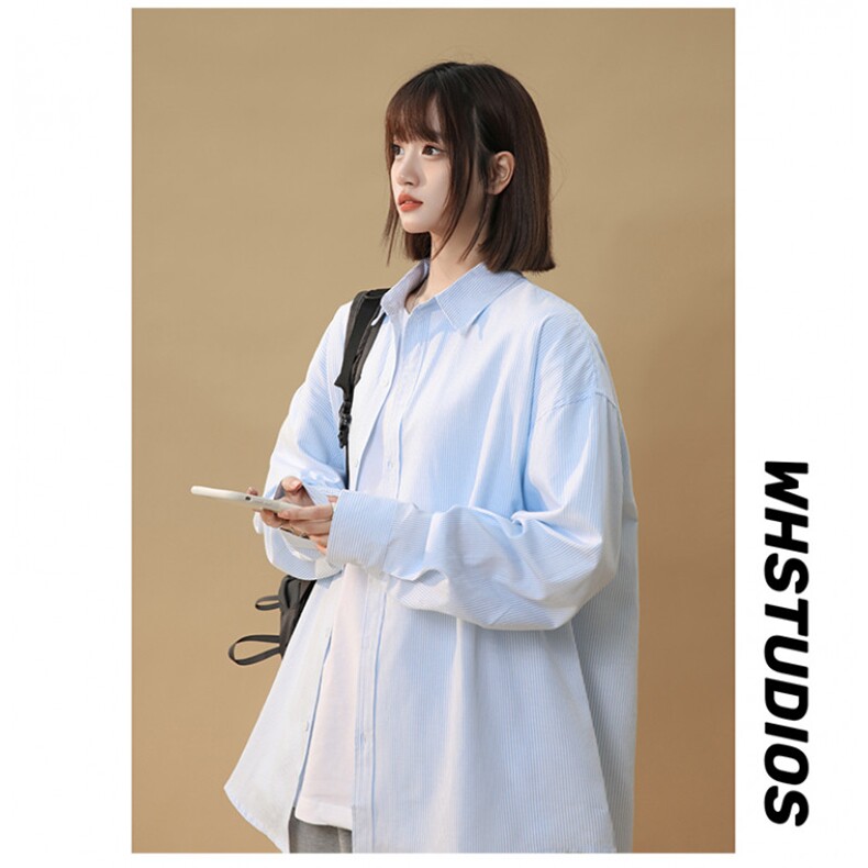 ins潮牌春日系新款休闲长袖衬衫男女简约日系学院上衣外套805P50，女装衬衫，星座710