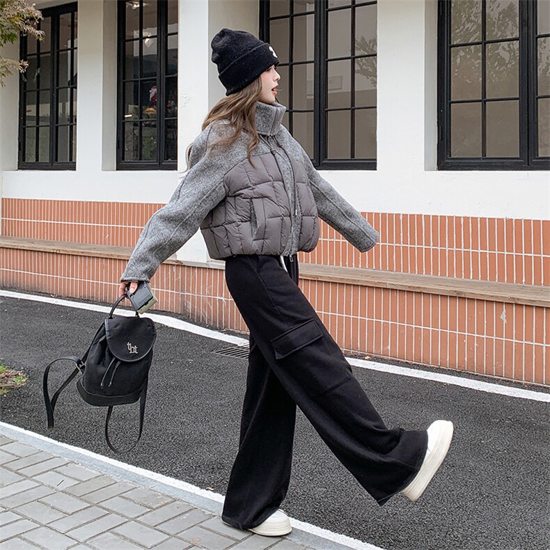 韩版时尚双面呢拼接羽绒服女2025冬季新款显瘦加厚90白鸭绒短外套,女装羽绒服,韩蜜菓