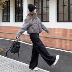 韩版时尚双面呢拼接羽绒服女2025冬季新款显瘦加厚90白鸭绒短外套，女装羽绒服，韩蜜菓