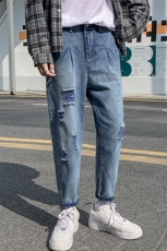 牛仔裤男秋季潮牌破洞韩版潮流九分裤宽松休闲小脚裤7109-P40，男装牛仔裤，电商A318