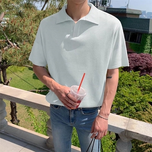 翻领毛线短袖T恤男简约百搭休闲打底五分袖POLO衫Y3327P38图片